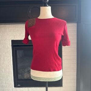 Ralph Lauren Red Suede Embellished Fitted 3/4 Short Sleeve Tee